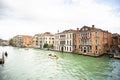 Venice, Gondola and Boats Sails Down on Grand Canal in Venice, Italy