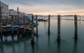 Venice, Italy - 20 May 2105: Gondolas moored on the lagoon. Earl