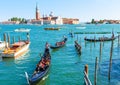 Romantic tourist water trip across Venice in summer