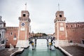 Venice. Italy - May 13, 2019: The Main Gate at the Venetian Arsenal Arsenale di Venezia. View from Ponte del Paradiso