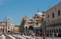 Venice, Italy - 08 May 2018: Panorama of the Piazza San Marco. Many tourists on the square. Left clock tower, on the Royalty Free Stock Photo