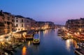 Venice - Italy , May 2020 Panoramic view of Grand canal from Rialto Bridge during sunset.Ponte di Rialto is one of the main tour