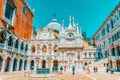 VENICE, ITALY - MAY 12, 2017 :Patio of St. Mark`s Cathedral Basilica di San Marcosand the Doge`s Palace Palazzo Ducale , Ita Royalty Free Stock Photo