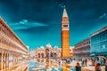 VENICE, ITALY - MAY 12, 2017 : Piazza San Marco, Campanile of St. Mark`s CathedralCampanile di San Marco and Doge`s Palace Royalty Free Stock Photo