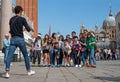 Venice, Italy - 08 May 2018: Piazza San Marco. A group of Korean students photographed on the background of the Royalty Free Stock Photo