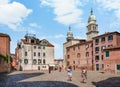 Picturesque view from a small Piazzetta Campo S Sebastian with Chiesa dell\'Angelo Raffaele church in