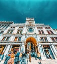 VENICE, ITALY - MAY 12, 2017 : Square of the Holy Mark Piazza San Marco and St. Mark`s Clock Tower Torre dell`Orologio with Royalty Free Stock Photo