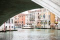Venice. Vaporetto and Old Buildings on Grand Canal Under Rialto Bridge in Venice. Italy. ACTV Waterbus