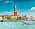 VENICE, ITALY - MAY 12, 2017 : Views of the most beautiful canal of Venice - Grand Canal, and Campanile of St. Mark`s Cathedral Royalty Free Stock Photo