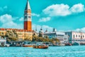 VENICE, ITALY - MAY 12, 2017 : Views of the most beautiful canal of Venice - Grand Canal, and Campanile of St. Mark`s Cathedral Royalty Free Stock Photo