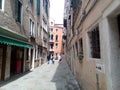 Venice, Italy, narrow medieval streets. Pedestrian part of the city.