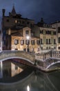 Night scene at blue hour of a bridge over a canal in Venice Royalty Free Stock Photo