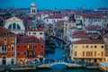 Venice, Italy - 14.10.2018: Night view of colorfull houses and smal canal in Venice, Italy Royalty Free Stock Photo