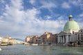 VENICE, ITALY - November 27, 2017: Grand Canal and Scalzi Bridge Ponte degli Scalzi, 1934 in Venice. Ponte degli Scalzi is one