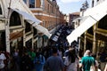 VENICE, ITALY - Oct 10, 2017: Rialto bridge view with tourism up and down, venice, italy Royalty Free Stock Photo