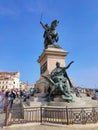 Venice, Italy - October 5, 2023: Equestrian monument to Victor Emmanuel II on the Riva Degli Schiavoni in Venice, Italy.