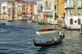 Gondolier plying his trade on the Grand Canal Venice on October 12, 2014. Unidentified people