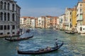 Gondoliers plying their trade on the Grand Canal Venice on October 12, 2014. Unidentified people