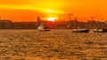 Venice, Italy - OCTOBER 23, 2018, a magnificent sunset over the Grand Canal against the background of the architecture of the city