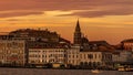 Venice, Italy - OCTOBER 23, 2018, a magnificent sunset over the Grand Canal against the background of the architecture of the city