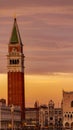 Venice, Italy - October 23, 2018, magnificent sunset over the Grand Canal against the background of the Campanile of St. Mark`s