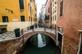 Venice, Italy - October, 2017: View old city center buildings and canal in Venice, Italy. Tourist destination. Royalty Free Stock Photo