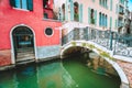 Venice, Italy. Ponte Giustinian bridge over a canal located in Campo San Vidal