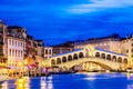 Venice, Italy. Rialto bridge and Grand Canal at twilight blue hour. Tourism and travel concept. Royalty Free Stock Photo