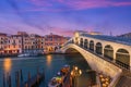 Venice, Italy at the Rialto Bridge over the Grand Canal Royalty Free Stock Photo