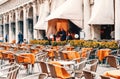 Venice, Italy. San Marco Square street cafe with band playing.