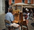 Venice, Italy: Artists painting a landscape in St Mark`s Square