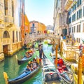 Grand Canal and gondolas in sunny Venice