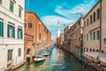 Venice, Italy, 4 September 2018. Venice city Italy. Police water transport. View of the canal, Venetian landscape with boats and Royalty Free Stock Photo