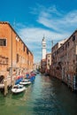 Venice, Italy, 4 September 2018. Venice city Italy. Police water transport. View of the canal, Venetian landscape with boats and