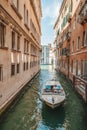 Venice, Italy, 4 September 2018. Venice city Italy. View of the canal, Venetian landscape with boats and gondolas Royalty Free Stock Photo