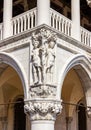 Decorative sculptures on the corner column of the Doge Palace on Piazza San Marco in Venice, Italy Royalty Free Stock Photo