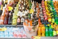 VENICE, ITALY - SEPTEMBER, 2017: Many fresh drinks cola, beer, juices, limonade on the street. Outdoor summer bar Royalty Free Stock Photo