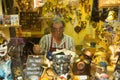 Venice. Italy. September 8, 2018.The master in his workshop at the store makes masquerade masks