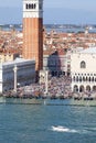 St Mark`s Campanile and gothic Doge`s Palace on Piazza San Marco, Venice, Italy Royalty Free Stock Photo