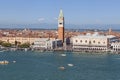 St Mark`s Campanile and gothic Doge`s Palace on Piazza San Marco, crowd of tourists, Venice, Italy Royalty Free Stock Photo