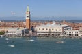 St Mark`s Campanile and gothic Doge`s Palace on Piazza San Marco, Venice, Italy Royalty Free Stock Photo