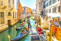 Busy gondolas traffic on Venice street, Italy Royalty Free Stock Photo