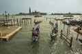 Traditional venetian gondolas on the Grand Canal in Venice, Italy. Royalty Free Stock Photo