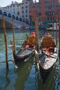 Two gondolas on the Grand canal close-up, Venice Royalty Free Stock Photo