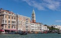 Water channels of Venice city. Facades of residential buildings overlooking the Grand Canal in Venice, Italy.