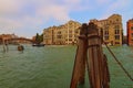 Wide angle landscape view of Grand Canal with turquoise water. Famous wooden Ponte dell`Accademia Royalty Free Stock Photo