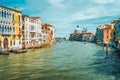 Venice, Italy. Spring season trip on Grand Canal and Basilica Santa Maria della Salute at sunny day Royalty Free Stock Photo