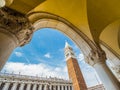 Venice, Italy, super wide angle of St. Mark`s Square Piazza San Marco with view of Bell Tower of Saint Mark