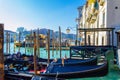 Gondolas station at Grand Canal Canale Grande Venice Italy Royalty Free Stock Photo