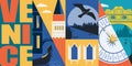 Venice, Italy vector banner, illustration. City skyline, Grand canal, San Marco Royalty Free Stock Photo